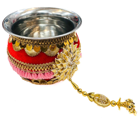 Decorated Karwachauth Thali Set (Thali, Channi, Lota(Kalash) Chunri )(Video Clip Attached )