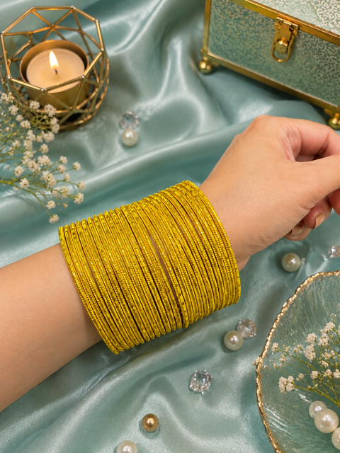 Golden Shimmer dotted metal bangles 2 dozen in 1 Set (slight variation in color & design may occur)