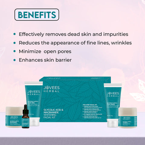 JOVEES HERBAL GLYCOLIC ACID & NIACINAMIDE WHITENING FACIAL KIT salon pack
