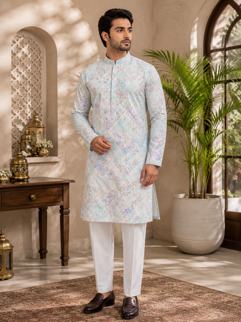Cotton Rayon based very soft beautiful Print work with sequin work at front and back designer Kurta & Pajama (slight variation in color and design is possible)