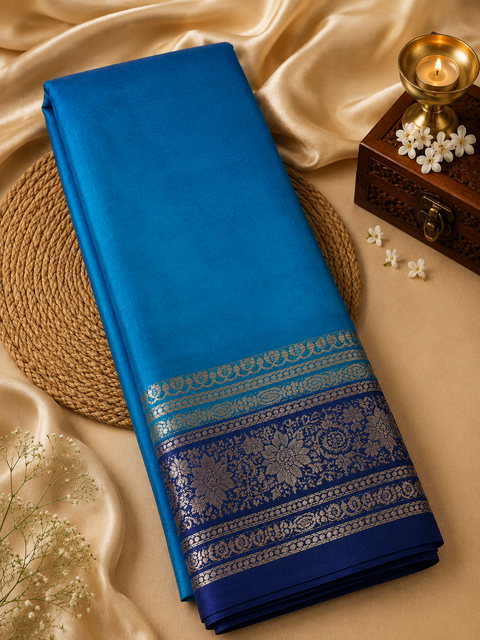 Plain Silk Saree With Contrast Zari Border And Contrast Plain Blouse, Model-Worn Blouse Is For Reference Only. Unstitched Blouse Piece Is Attached With Saree(Slight Variation In Color & Design Is Possible)