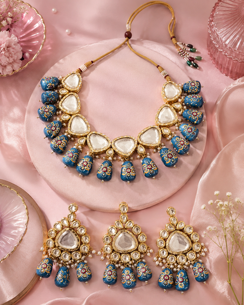 Original Uncut Kundan necklace set with elegant pearl detailing , (kundan stone back picture attached for Kundan reference )Slight variation in color, design, and finishing may occur
