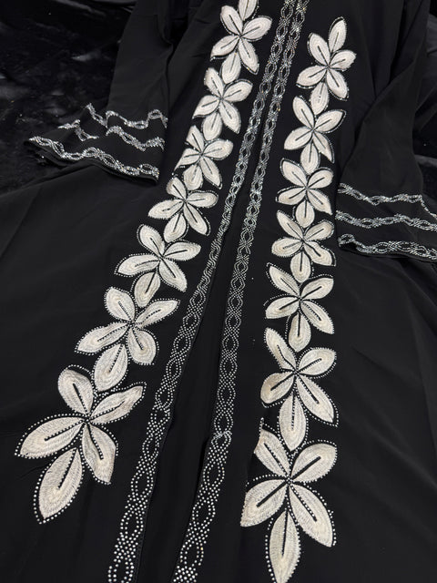 (Video clip attached) Beautiful and very Soft georgette based handwork Abaya (Chest 46 inches and length approximately 52 inches)with Hijaab (scarf)