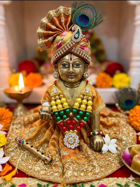 Handcrafted Krishna Bal Gopal garland, designed with love and devotion to add a divine charm and elegant beauty to your Laddu Gopal ji’s idol. Note: The image is for display purposes only. The outfit and other accessories shown are not included, Only Mala