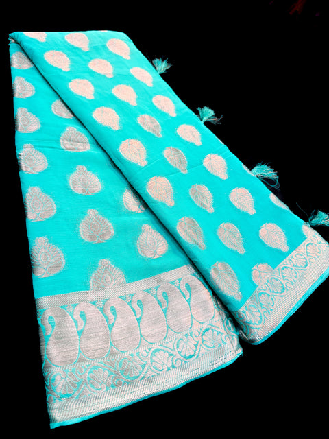 Pure chiffon based Beautiful zari work Banarasi look Saree