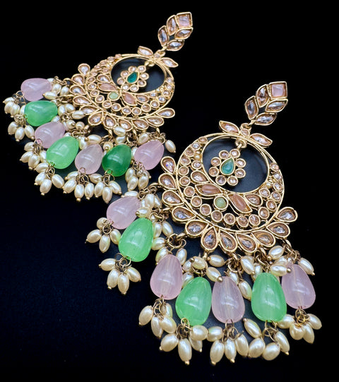 Original Polki with beautiful pearls heavy look Earrings with lite weight