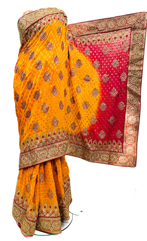 (Video clip attached )soft chiffon based zari work with heavy stone work border and embroidery work jaal all over & stone work beautiful Saree