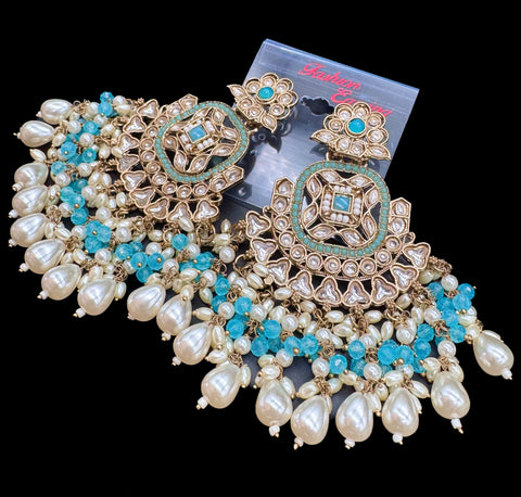 Beautiful Kundan & Pearls work bigger earrings (very lite weight)