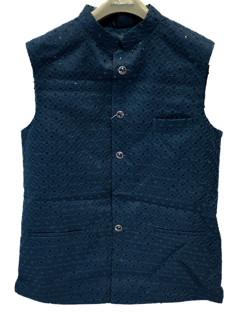 Peacock Blue Embroidery with sequins work Men’s Waistcoat/kurta Jacket