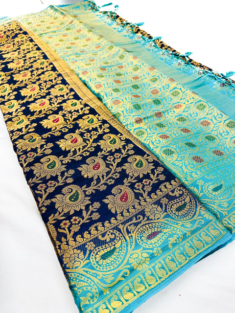 Brocade silk beautiful design Saree with contrast Pallu & Blouse