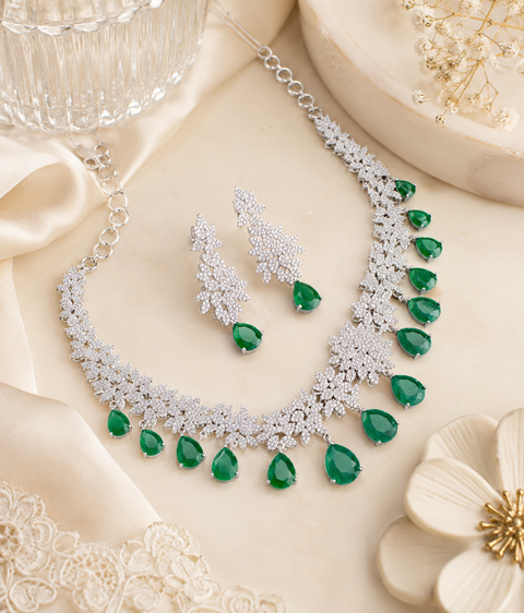 American Diamond stones very fine work classy necklace with beautiful earrings