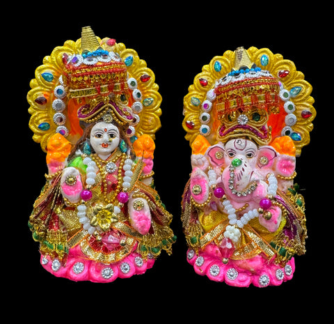 Beautiful Lakshmi Ji & Ganesh Ji Statue (Murti) slight variation in color and design is possible (13-16cm height appx)