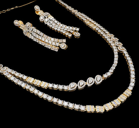 Golden American Diamond stones very fine work classy necklace with beautiful earrings