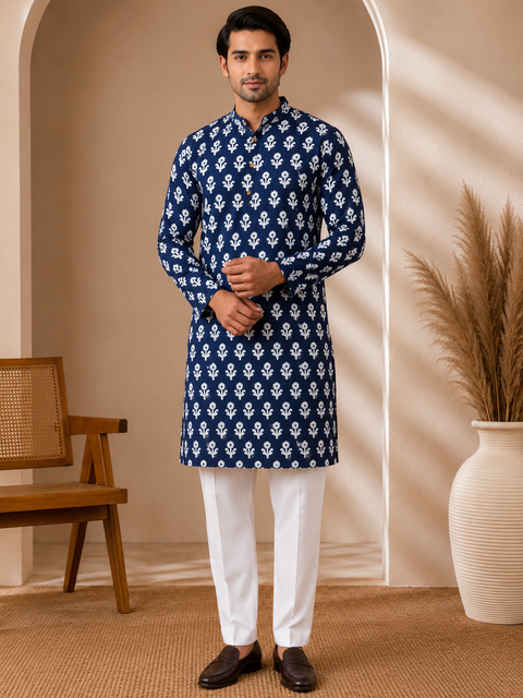 Pure cotton based Men’s Printed kurti (sizes mentioned in inches ,not according to the label on Kurti)size 44 kurti- Length 40 inches and size 46-length 42 inches ) Kurti only. Pants not included.