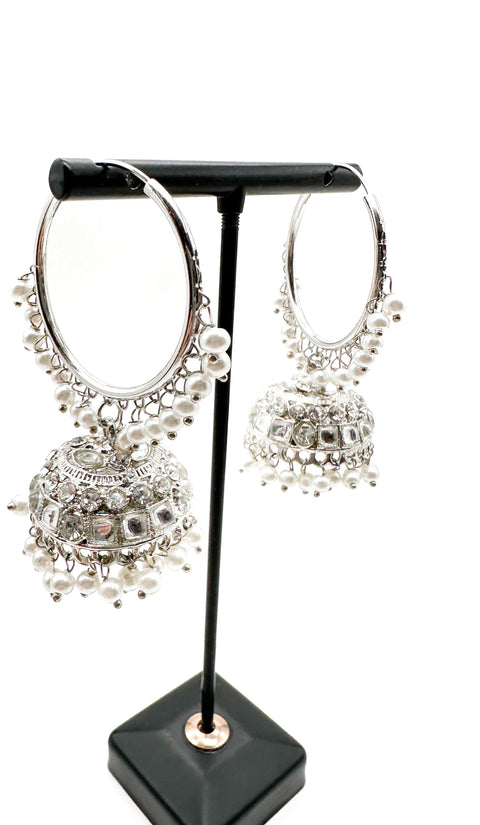 Silver stone with pearl work beautiful Jhumka Balian