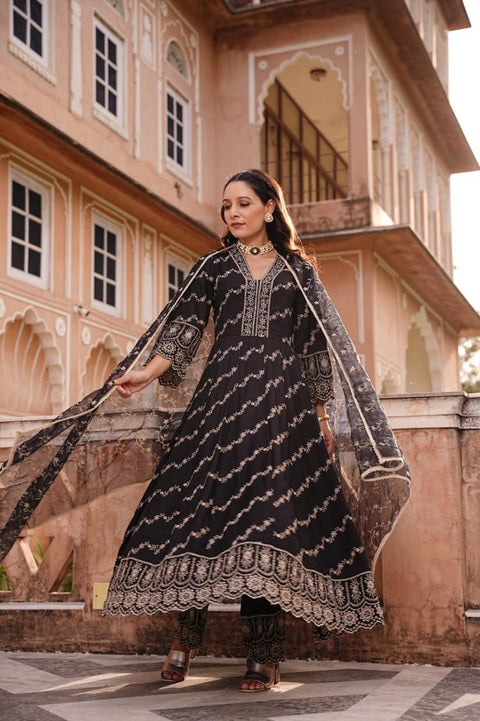 Pure & Soft Rayon Based Designer Embroidered Work flared Kurti With Plazo Pants & Dupatta(Video Clip attached)