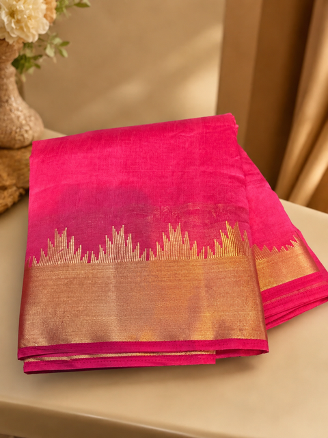 Plain Saree with Rich Zari Border and Contrast Blouse Piece (Separate). Model image is for reference only. Slight variation in color and design may occur.