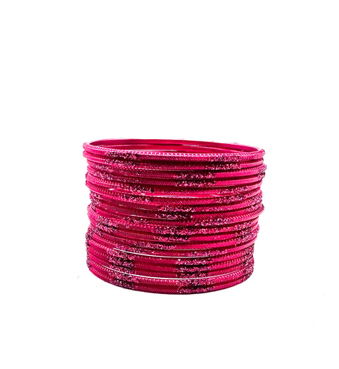 Magenta color kids shimmery metal bangles (2 dozen in one pack)