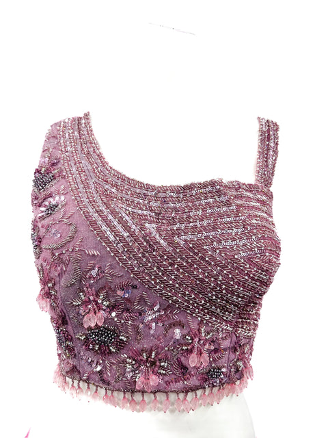 Designer cocktail crop top with handwork in sequinned princess blouse and heavy ken ken with ring inside fully fluff design Lehnga