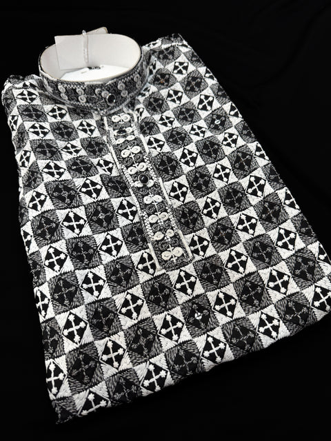Black & White color Pure rayon based chikankari with sequined work kids kurta with pajama