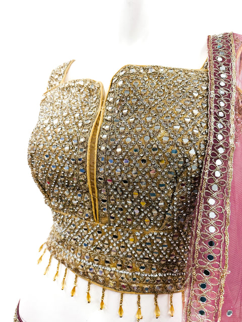 Mirror with stone work heavy hand work designer blouse with heavy mirror work multiflared lehnga & Dupatta