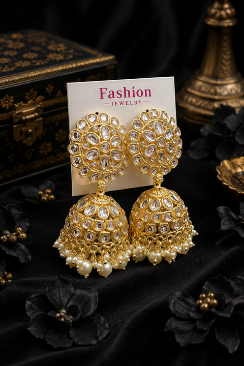 Bigger size and lite weight Beautiful pearls with kundan work jhumka