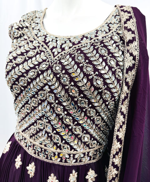 Georgette based original Mirror work with embroidery work Nayra cut kameez with plazo & dupatta