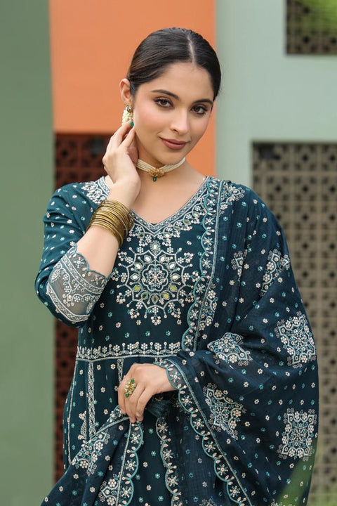 Pure & Soft Rayon Based Designer Embroidered & Mirror Work Anarkali Kurti With Plazo Pants & Dupatta(Video Clip attached)