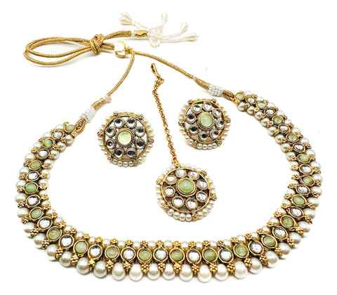 Kundan and Pearls work beautiful necklace set with Jhumka & Tikka