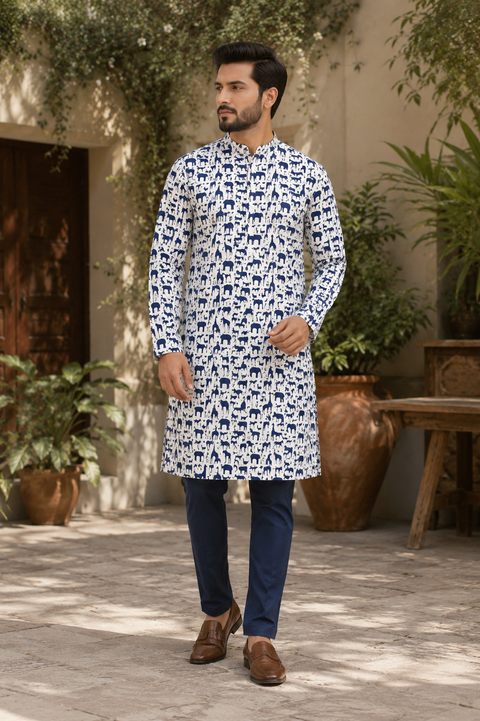 Pure Cotton Based Men’s Printed Kurti (Sizes Mentioned In Inches ,Not According To The Label On Kurti) Size 44 Kurti- Length 40 Inches And Size 46-Length 42 Inches ) Kurti only. Pants not included.