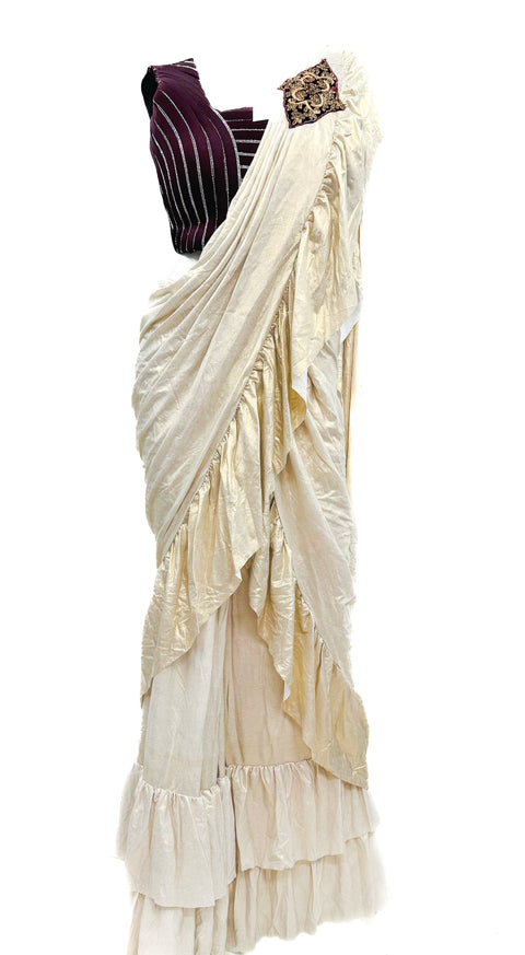 Size 38 (Upto 40) Stone work designer readymade blouse with Readymade Saree with handwork designer waist belt
