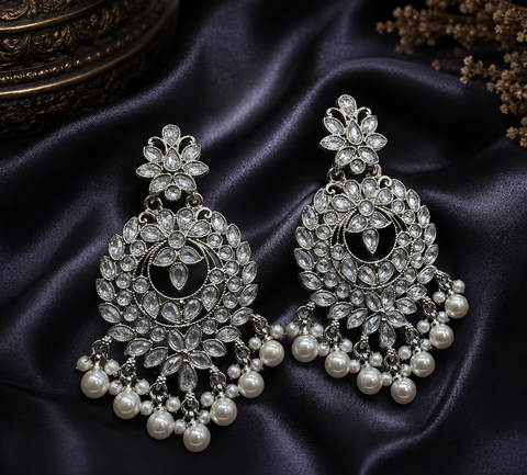 Polki stone beautiful earrings with pearls hanging