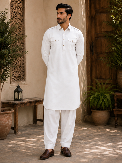 Cotton Linen kurta with pathani salwar(slight variation in color and design is possible )