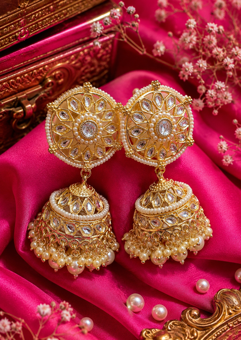 Bigger size and lite weight Beautiful pearls with kundan work jhumka(slight variation in color and design is possible)