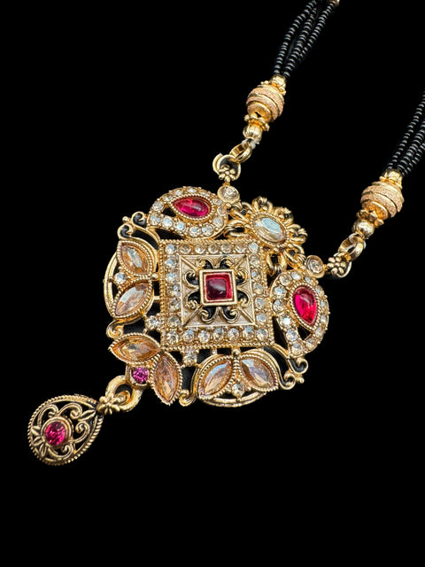 Polki Stone & Jerkan Gold Plated (Artificial) Mangalsutra With Artificial Black Beads Chain, Apx Size 15 inches length