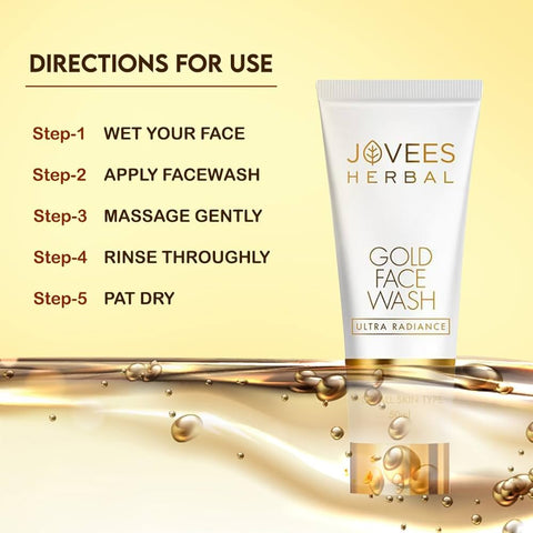Jovees Herbal Ultra Radiance Gold Face Wash Gives Clear, Nourished & Hydrated Skin, Reduce Dark Spot And Improves Skin Texture | For All Skin Types 100ml