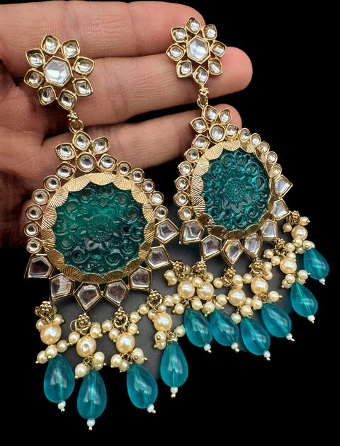 Kundan with beautiful pearls heavy look Earrings with lite weight