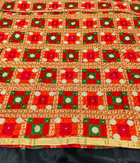 Pure chiffon based very Heavy work Phulkari dupatta all over stone work