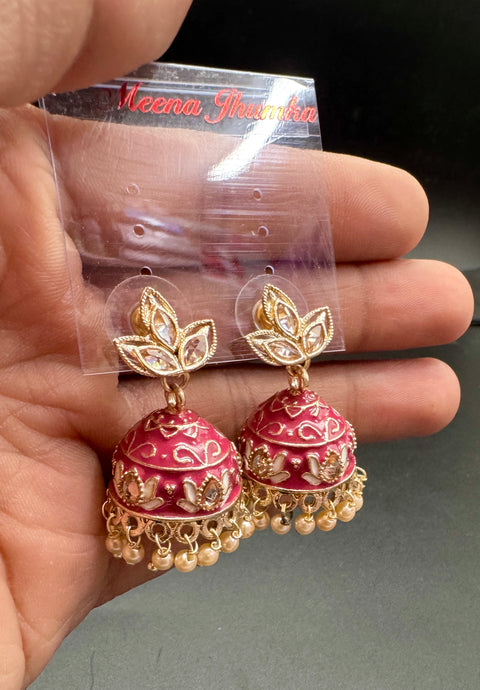 Polki Stone With Pearls Work Beautiful Meenakari Jhumka