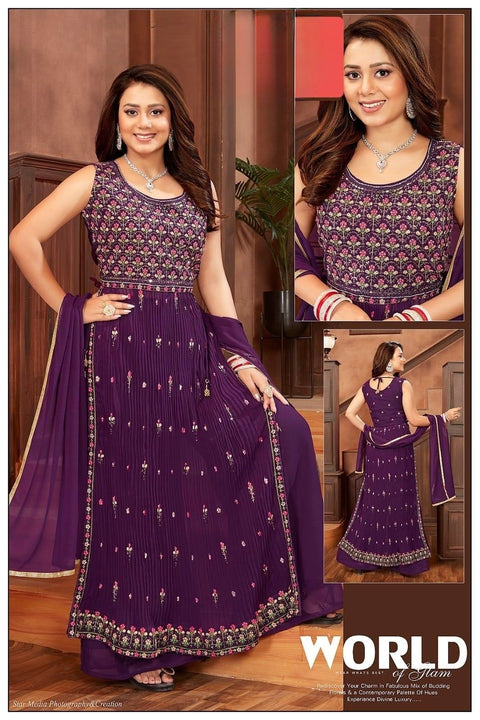 Georgette based embroidery with sequined work Nayra cut plazo suit