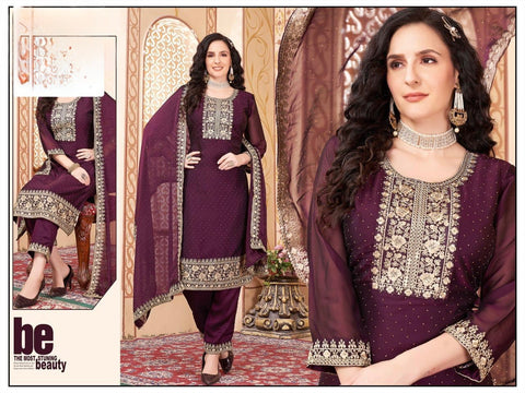Soft Georgette silk based embroidery with sequined work designer kameez with plazo pants and dupatta with embroidery work