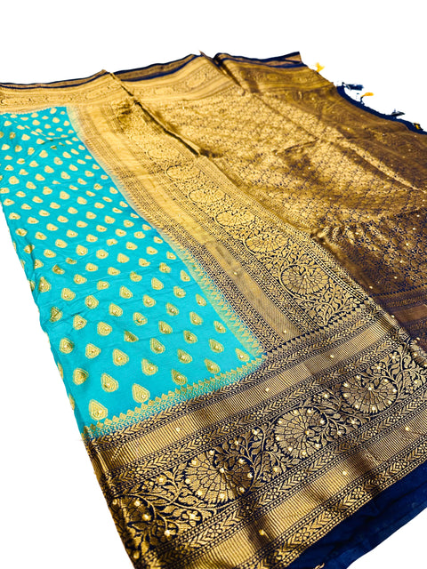 Art Silk Saree With Beautiful Stone Work With Contrast Pallu And Blouse