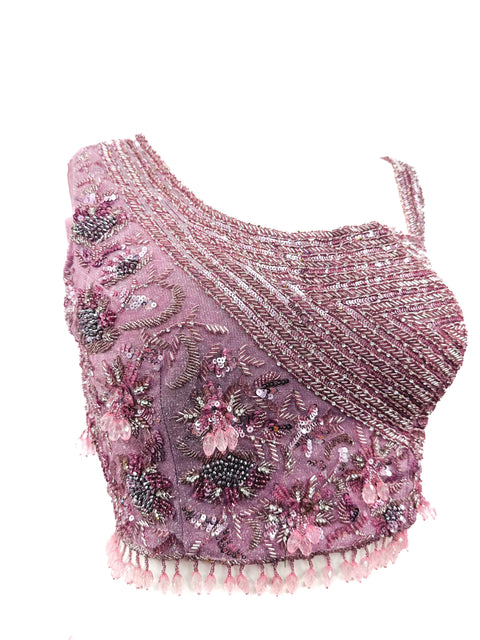 Designer cocktail crop top with handwork in sequinned princess blouse and heavy ken ken with ring inside fully fluff design Lehnga