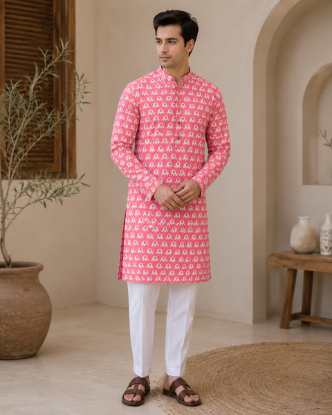 Pure cotton based Men’s Printed kurti (sizes mentioned in inches ,not according to the label on Kurti)size 44kurti- Length 40 inches and size 46-length 42 inches ) Kurti only. Pants not included.