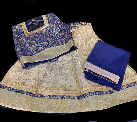 Brocade silk blouse with printed brocade silk lehnga & netting dupatta