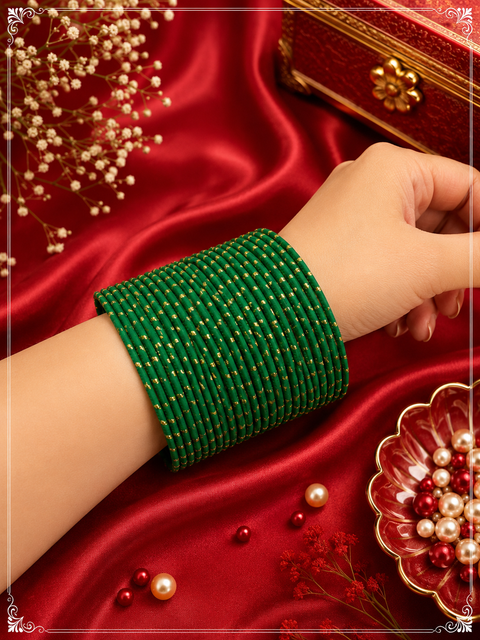 Golden Shimmer dotted metal bangles 2 dozen in 1 Set (slight variation in color & design may occur)