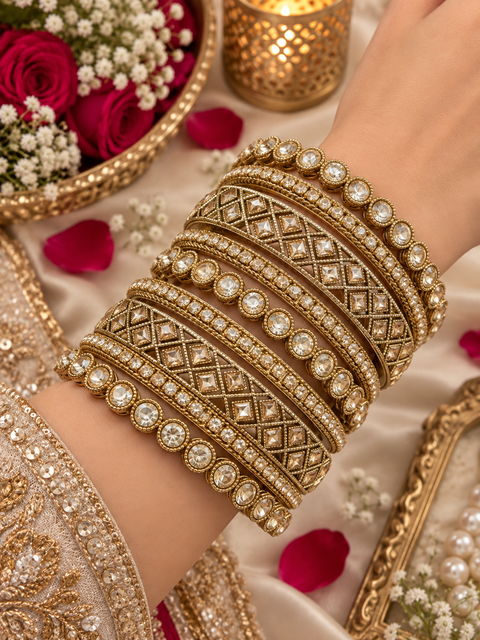 Beautiful bangle set featuring sparkling polki stones (Slight variations in color & design is possible )