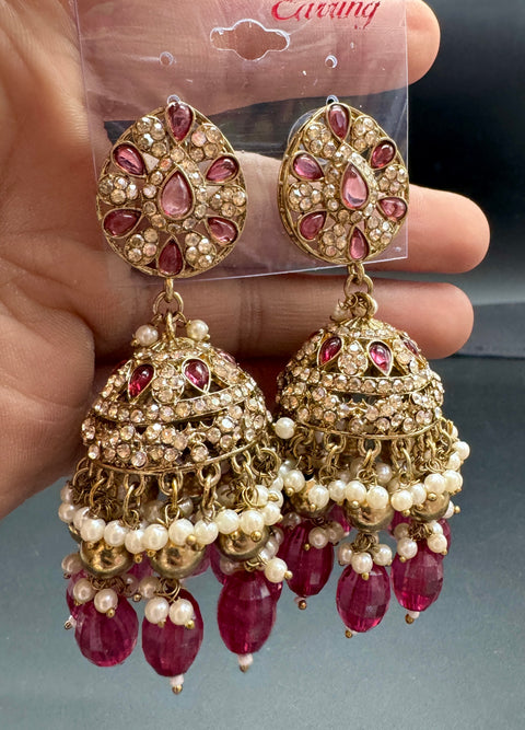 Beautiful polki stone  & Pearls work bigger jhumka (very lite weight)