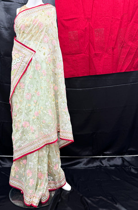 (Video clip attached )soft netting  based embroidery work jaal all over with Gotta patti multicolored work beautiful Saree