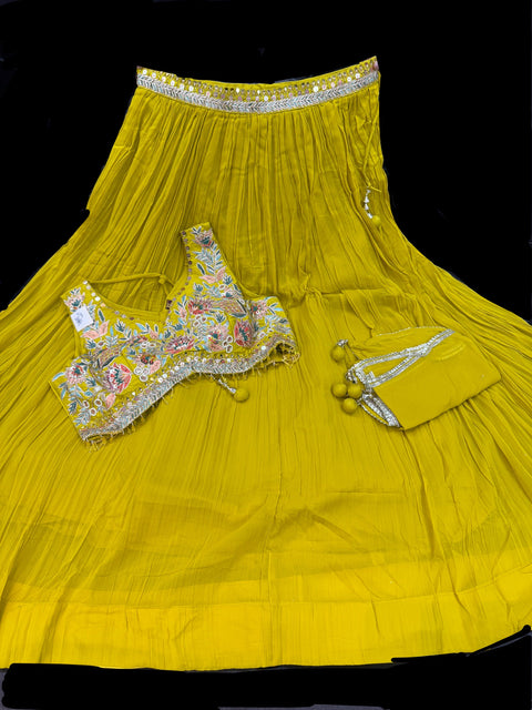 Georgette based embroidery with hand work crop top designer blouse with lehnga and Georgette dupatta